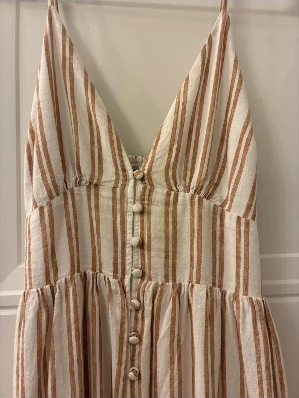 Abercrombie & Fitch Beige and Cream Striped Button-Front Maxi Dress